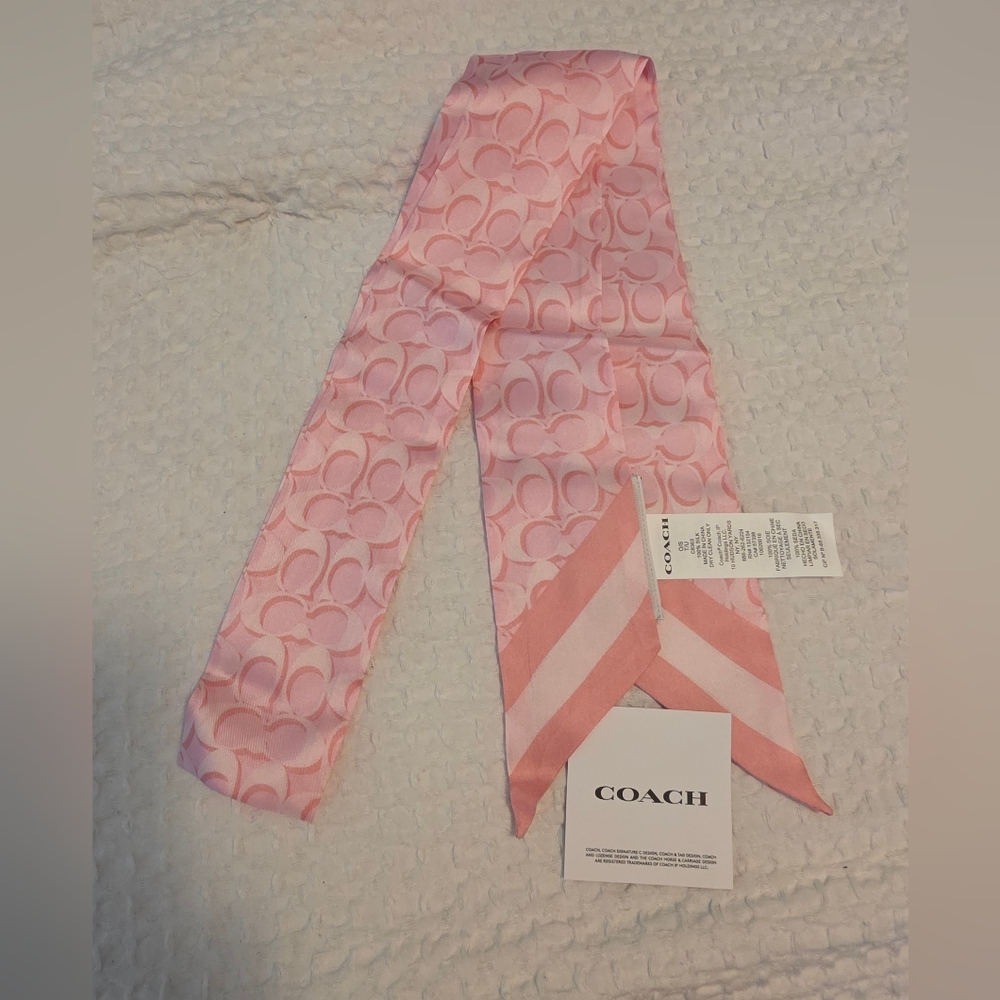 NWT Coach Signature Print Silk Skinny Scarf 